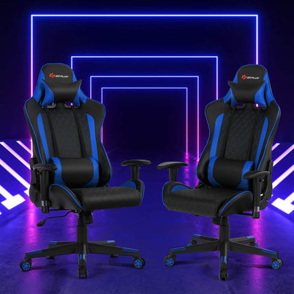 Massage Gaming Chair, Reclining Backrest Handrails and Seat Height Adjustment - GoplusUS