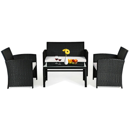 Patio Furniture 4 Pieces Rattan Conversation Sofa Set - GoplusUS
