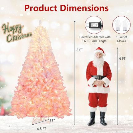 Goplus Pre-Lit Snow Flocked Christmas Tree Artificial Hinged Xmas Full Tree