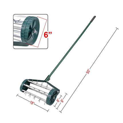 18-inch Rolling Lawn Aerator Garden Yard Rotary Push Tine Spike Soil Aeration Heavy Duty - GoplusUS