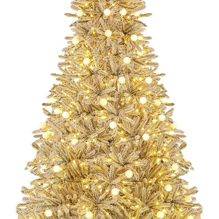 Goplus 6FT / 7FT / 8FT Pre-Lit Snow Flocked Christmas Tree with PVC Branch Tips & Globe Lights