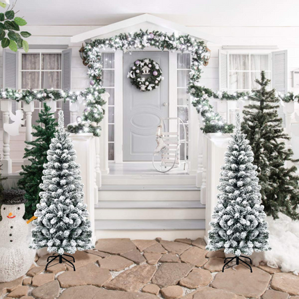 Goplus Artificial Snow Flocked Christmas Tree, Slim Xmas Snowy Tree for Indoor and Outdoor Use - GoplusUS