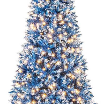 Goplus Blue Pre-Lit Artificial Christmas Tree with Frosted PVC Branch Tips & Warm White LED Lights