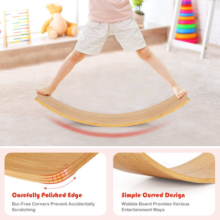 Wobble Balance Board, Bamboo Yoga Curvy Board 35.5 Inch Natural Rocker Board