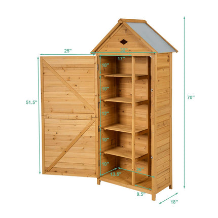 Outdoor Storage Shed, Lockable Fir Wood Garden Tool Storage Cabinet - GoplusUS