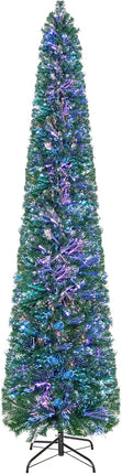 Goplus Pre-Lit Fiber Optic Slim Pencil Christmas Tree with Colorful Lights