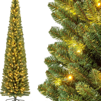 Goplus Pre-Lit Pencil Christmas Tree with Memory Wire Branch Tips & Warm White LED Lights
