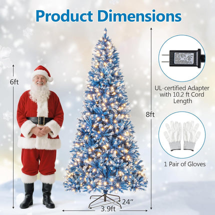 Goplus Blue Pre-Lit Artificial Christmas Tree with Frosted PVC Branch Tips & Warm White LED Lights