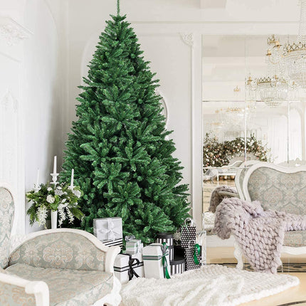 Artificial Douglas Christmas Tree, 7.5 Unlit Hinged Pine Tree with 2254 Branch Tips and Solid Metal Stand - GoplusUS
