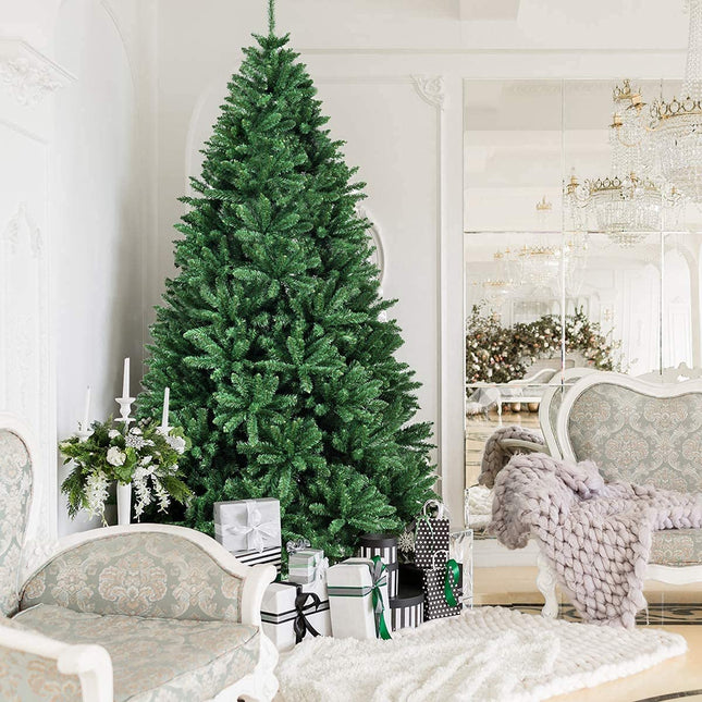 Artificial Douglas Christmas Tree, 7.5 Unlit Hinged Pine Tree with 2254 Branch Tips and Solid Metal Stand - GoplusUS
