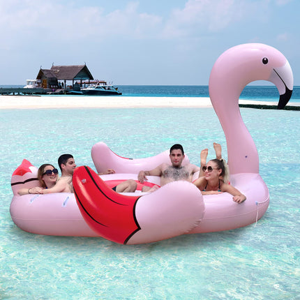 4-6 People Inflatable Flamingo Floating Island, Giant Float - GoplusUS