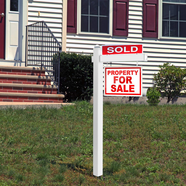 Goplus Vinyl UPVC Real Estate Sign Post, 6 Ft Realtor Yard Sign Post for Open - GoplusUS