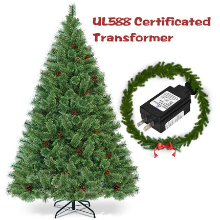6FT Prelit Christmas Tree, Flowering Hinged Christmas Tree - GoplusUS