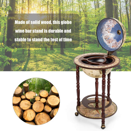 17" Wood Globe Wine Bar Stand 16th Century Italian Rack Liquor Bottle Shelf - GoplusUS