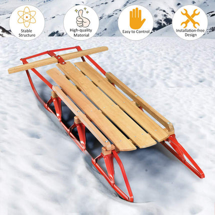 Wood Sled, 54" Steel & Wood Sled Pull Steering Snow Slider Sleigh Toboggan