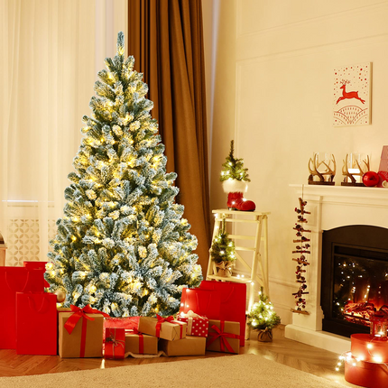 Goplus Snow Flocked Christmas Tree, Artificial Hinged Xmas Tree - GoplusUS