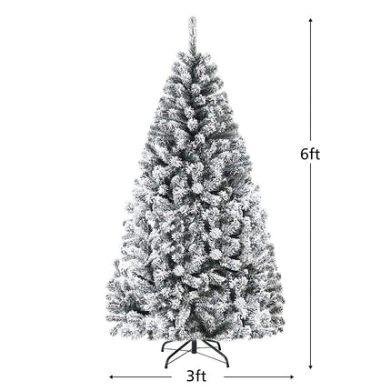 6FT/9FT  Snow Flocked Christmas Tree, Hinged Pine Tree - GoplusUS