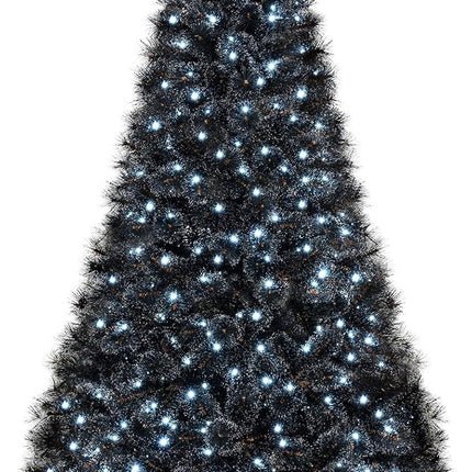 Goplus 6/7/8 ft Pre-Lit Black Halloween Christmas Tree, Artificial Hinged Xmas Full Tree with 362/572/860 Pine Needles & PVC Branch Tips