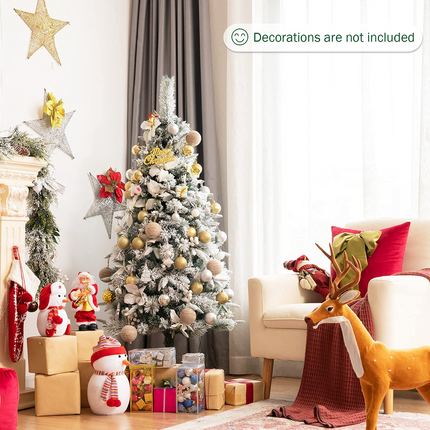 Goplus Snow Flocked Pencil Christmas Tree, Hinged Artificial Skinny Xmas Tree with White Berries - GoplusUS