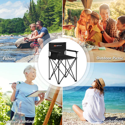 Folding Camping Chair, Outdoor Portable Beach Chair Heightened Design - GoplusUS