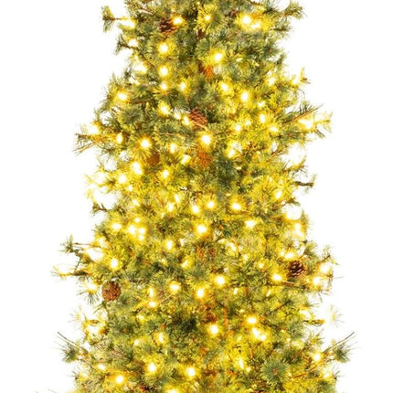 Goplus 6/7/8 FT Pre-Lit Artificial Christmas Tree with Pine Needles & Natural Pine Cones