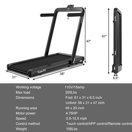 Goplus 2 in 1 Folding Treadmill, 4.75HP Superfit Under Desk Electric Treadmill with APP Control - GoplusUS