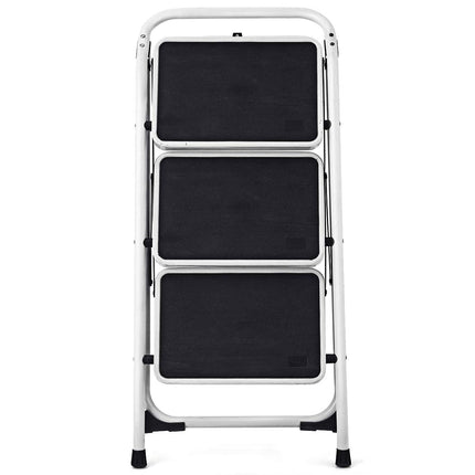 Goplus 3 Step Ladder, Folding Heavy Duty Step Stool Lightweight Steel Ladder, 340lbs Capacity (Black) - GoplusUS