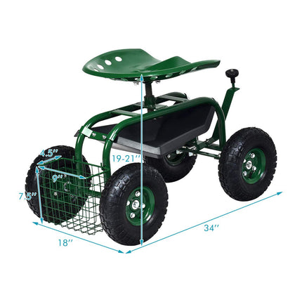 Garden Cart Gardening Workseat w/Wheels, Patio Wagon Scooter for Planting - GoplusUS