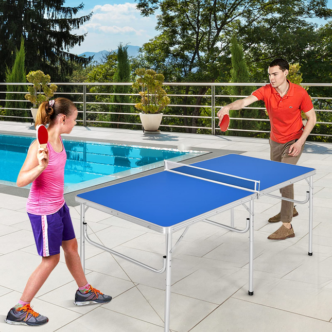 Goplus Portable Tennis Table, 100% Preassembled,2 Table Tennis Paddles and Ping Pong Balls - GoplusUS