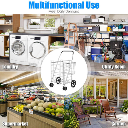 Jumbo Folding Shopping Cart for Grocery Laundry Book Luggage Travel - GoplusUS