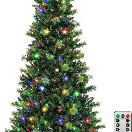 Goplus Pre-Lit Artificial Christmas Tree, Hinged Xmas Tree with 670 PVC & Pine Needles Branch Tips