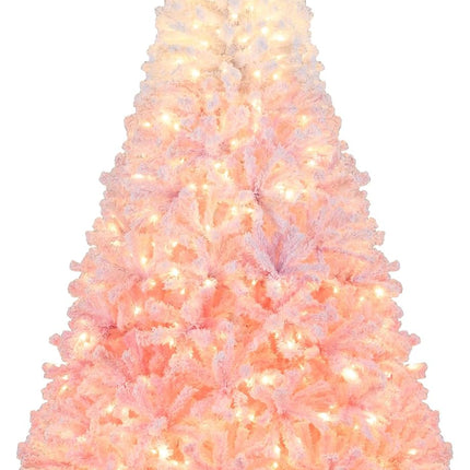 Goplus Pre-Lit Snow Flocked Christmas Tree Artificial Hinged Xmas Full Tree