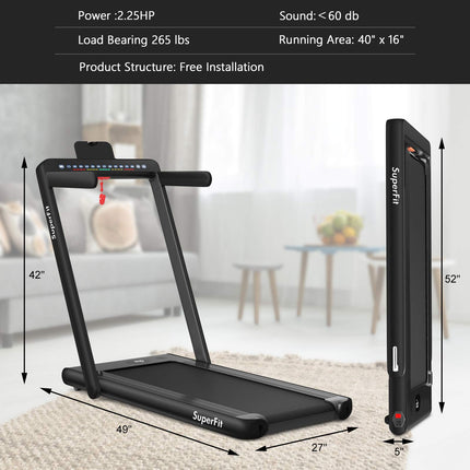 2 in 1 Folding Treadmill with Dual Display, 2.25HP Superfit Under Desk Electric Pad - GoplusUS