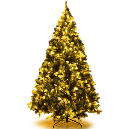 Goplus Pre-lit Snow Flocked Christmas Tree,Hinged Artificial Xmas Tree, Indoor Holiday Festival Decoration - GoplusUS