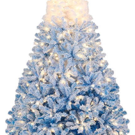 Goplus Pre-Lit Snow Flocked Christmas Tree Artificial Hinged Xmas Full Tree