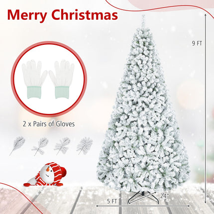 Goplus 6FT/7.5FT/9FT Artificial Christmas Tree | Unlit Flocked White Snow Xmas Tree Hinged
