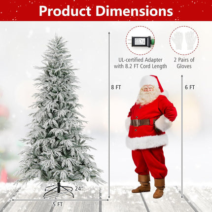 Goplus 6ft / 7ft / 8ft Pre-Lit Snow Flocked Christmas Tree with PE & PVC Mixed Branch Tip