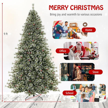Goplus 6ft /7.5ft / 9ft Pre-Lit Artificial Christmas Tree, Hinged Xmas Tree with 360° Quick Power Connector