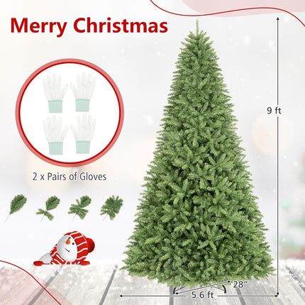 Goplus Artificial Christmas Tree | Unlit Hinged Full Xmas Tree with Folding Metal Stand
