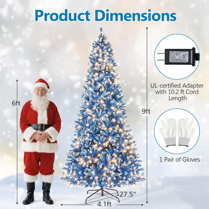 Goplus Blue Pre-Lit Artificial Christmas Tree with Frosted PVC Branch Tips & Warm White LED Lights
