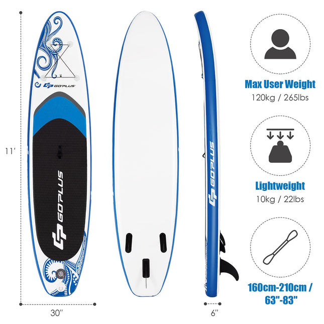 10.5/11FT Inflatable Stand Up Paddle Board, 6.5" Thick SUP with Carry Bag - GoplusUS