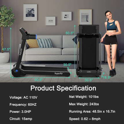 Goplus 3HP Electric Folding Treadmill, with APP Control, Bluetooth Speaker and HD Touch Screen - GoplusUS