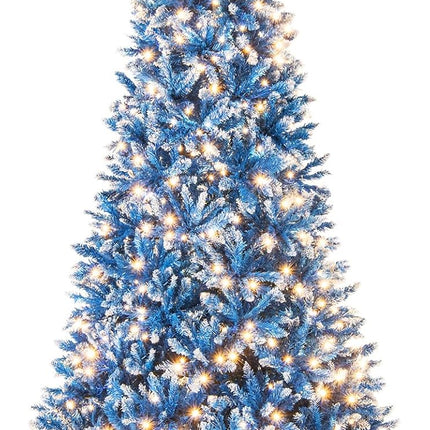 Goplus Blue Pre-Lit Artificial Christmas Tree with Frosted PVC Branch Tips & Warm White LED Lights