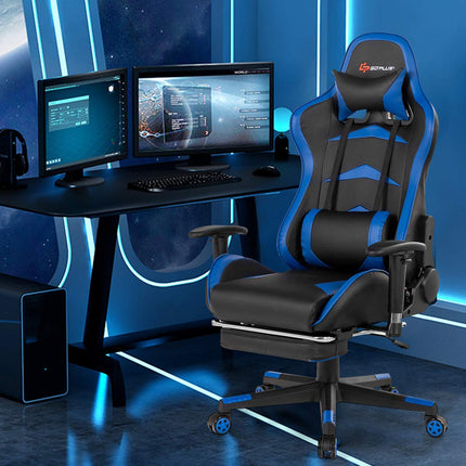Massage Gaming Chair, Reclining Backrest, Handrails and Seat Height Adjustment - GoplusUS