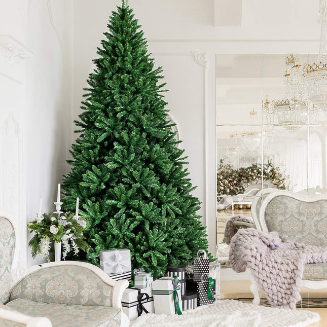 9ft Artificial Douglas Christmas Tree, Unlit Hinged Pine Tree, with 3594 Branch Tips and Solid Metal Stand - GoplusUS
