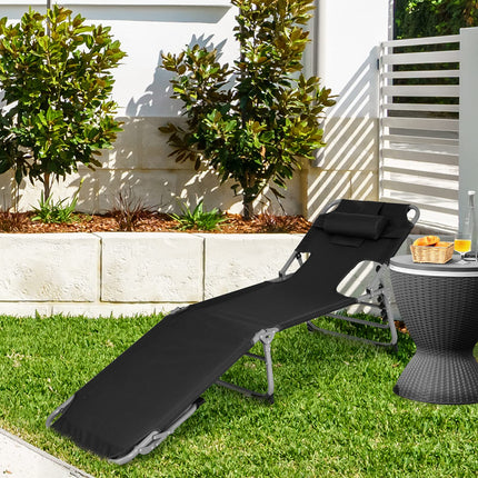 Beach Chaise Lounge with Face Hole, Folding Recliner  Black/Gray/Sky Blue/Navy - GoplusUS