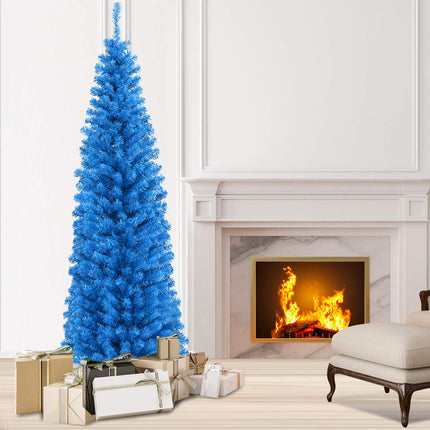 6ft Blue Pencil Christmas Tree, Artificial Slim Tree - GoplusUS