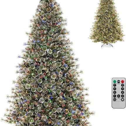 Goplus 6ft /7.5ft / 9ft Pre-Lit Artificial Christmas Tree, Hinged Xmas Tree with 360° Quick Power Connector