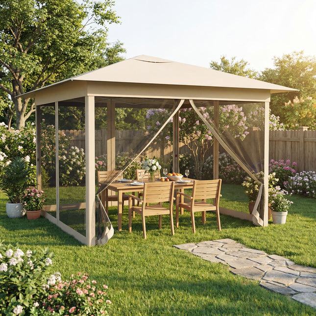 Goplus 11.5 x 11.5 FT Pop-up Gazebo One-Person Easy Setup Canopy Tent with Mesh Screen Netting