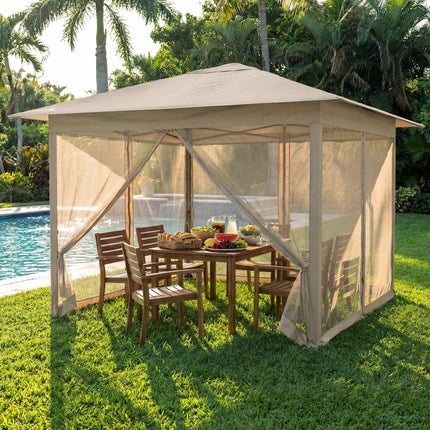 Goplus 11.5 x 11.5 FT Pop-up Gazebo One-Person Easy Setup Canopy Tent with Mesh Screen Netting
